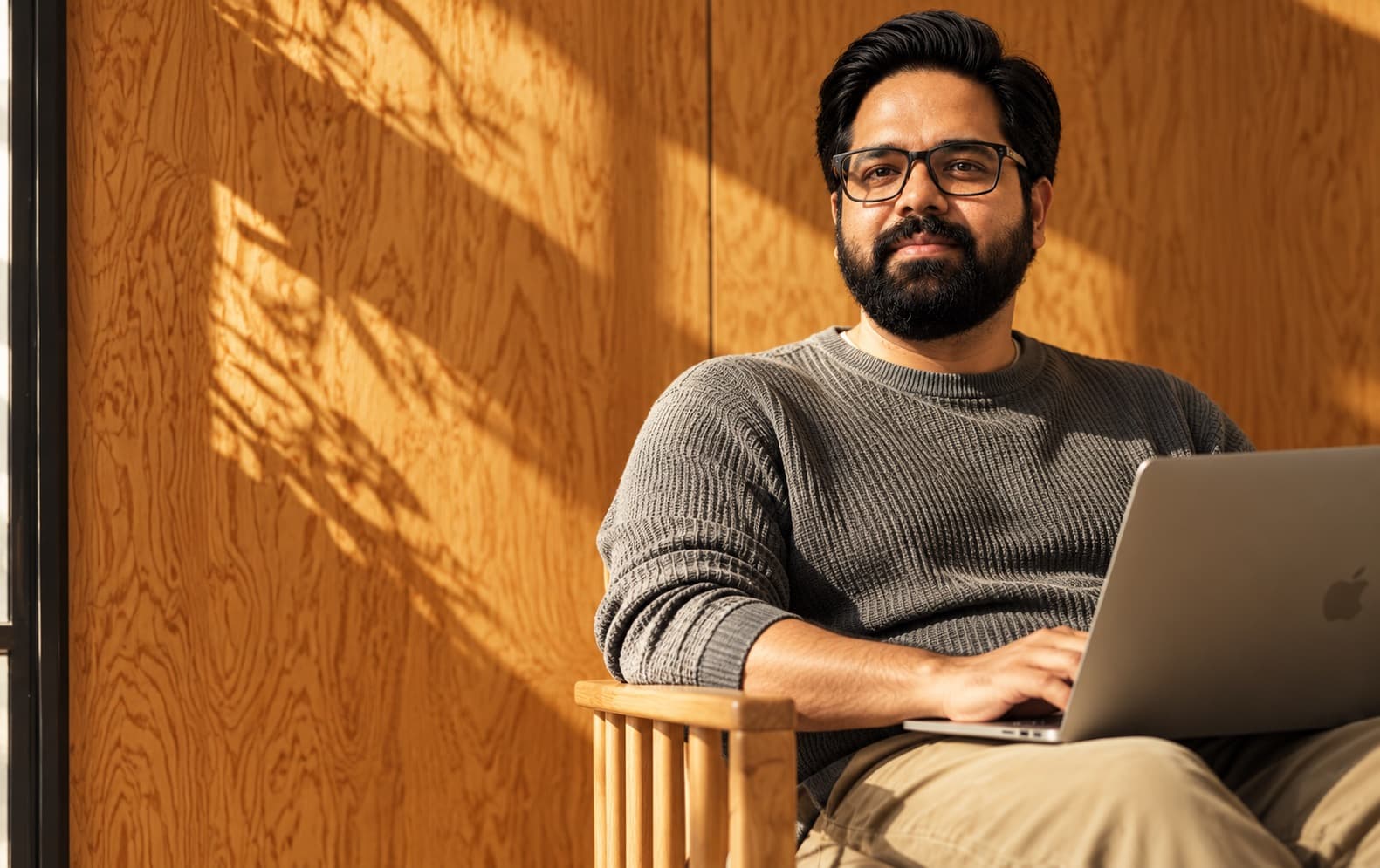 Ajit Sharma at work in afternoon light
